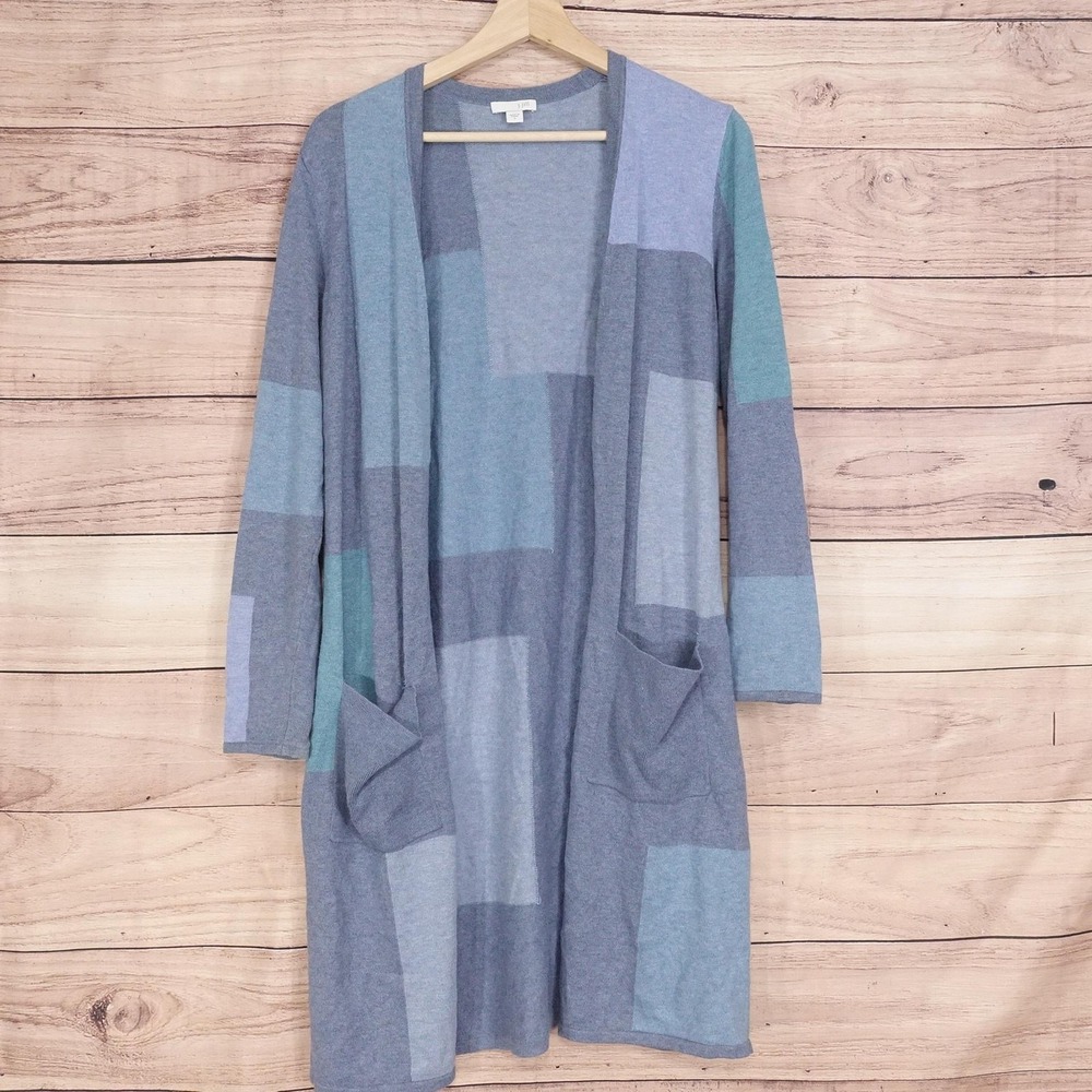 J Jill‎ Sweater Womens S Gray Cardigan Open Pockets Lightweight 3/4 Sleeve